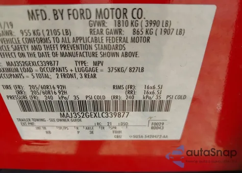 2020 Ford Ecosport Se z USA, uszkodzony, nr VIN MAJ3S2GEXLC339877